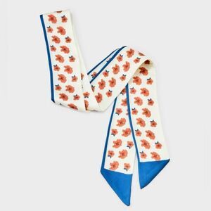a new day White Blue Coral Hibiscus Floral Skinny Head Neck Purse Scarf